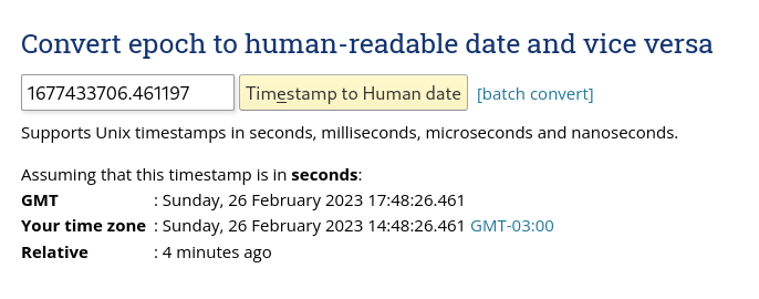 Calculator converting epoch to human readable date